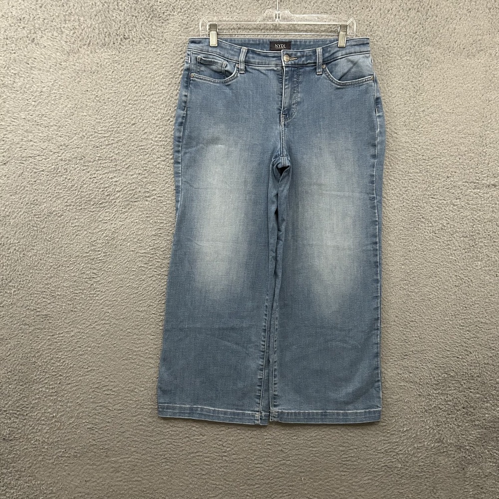 NYDJ Jeans Womens 8 Blue Denim Teresa Wide Leg Crop Mid Rise Stretch Light Wash